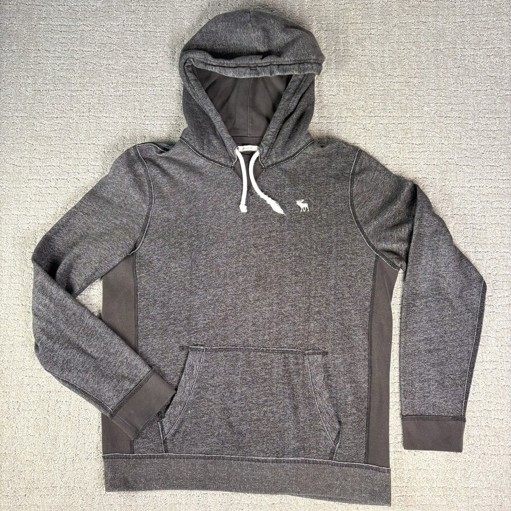 Abercrombie & Fitch Men's L Gray Pullover Hoodie Moose Logo Muscle Fit